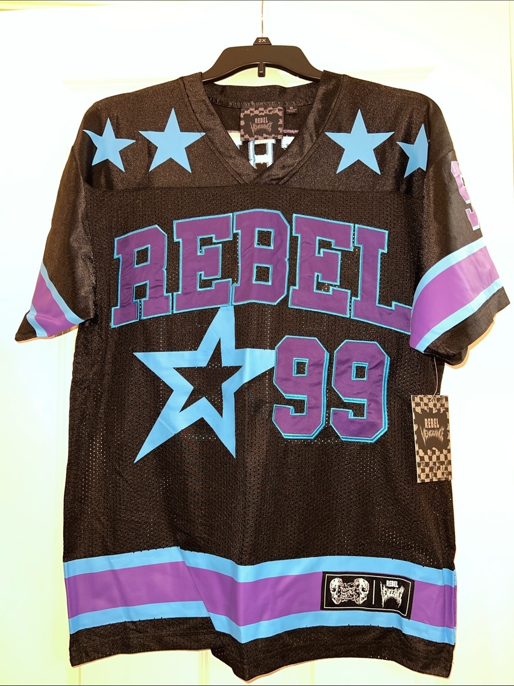 Rebel Vengeance Black Mesh Jersey with Blue & Purple Accents
